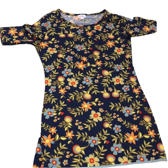 LULAROE small floral & striped midi T-shirt dress - Picture 2 of 6